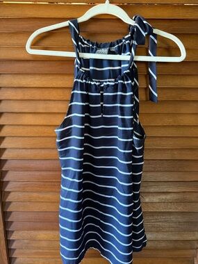 Soho Navy & White Striped Halter Tank with Shoulder Tie